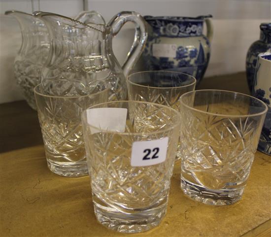 Four deceptive glass tumblers and two Regency cut glass jugs